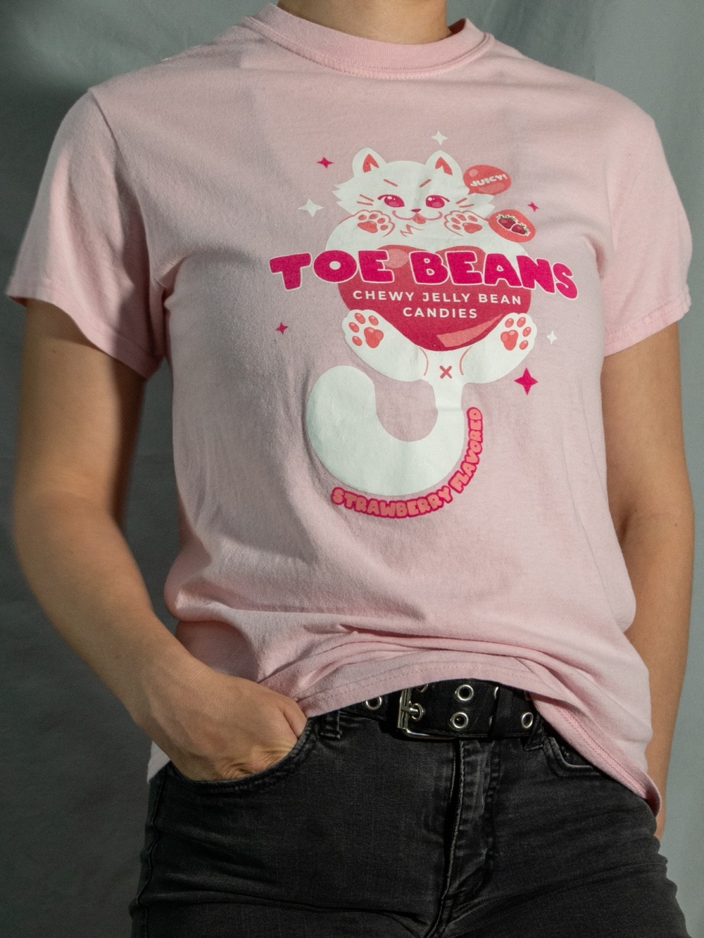 Hot Topic Pink Graphic Tee with White & Hot Pink Cat Design